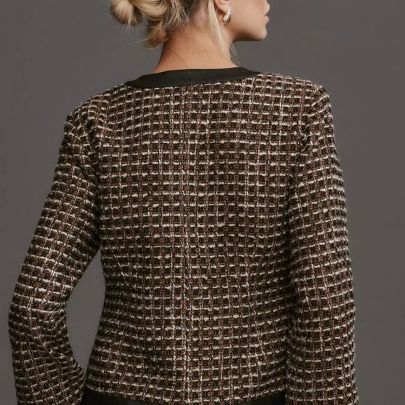 By Anthropologie Faux Leather-Trimmed Tweed Lady Jacket - Picture 4 of 9